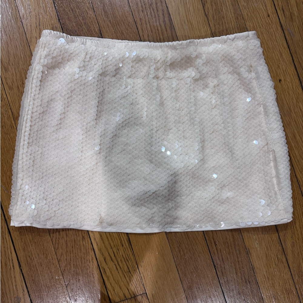 SHEIN Cream Sequin Mini Skirt